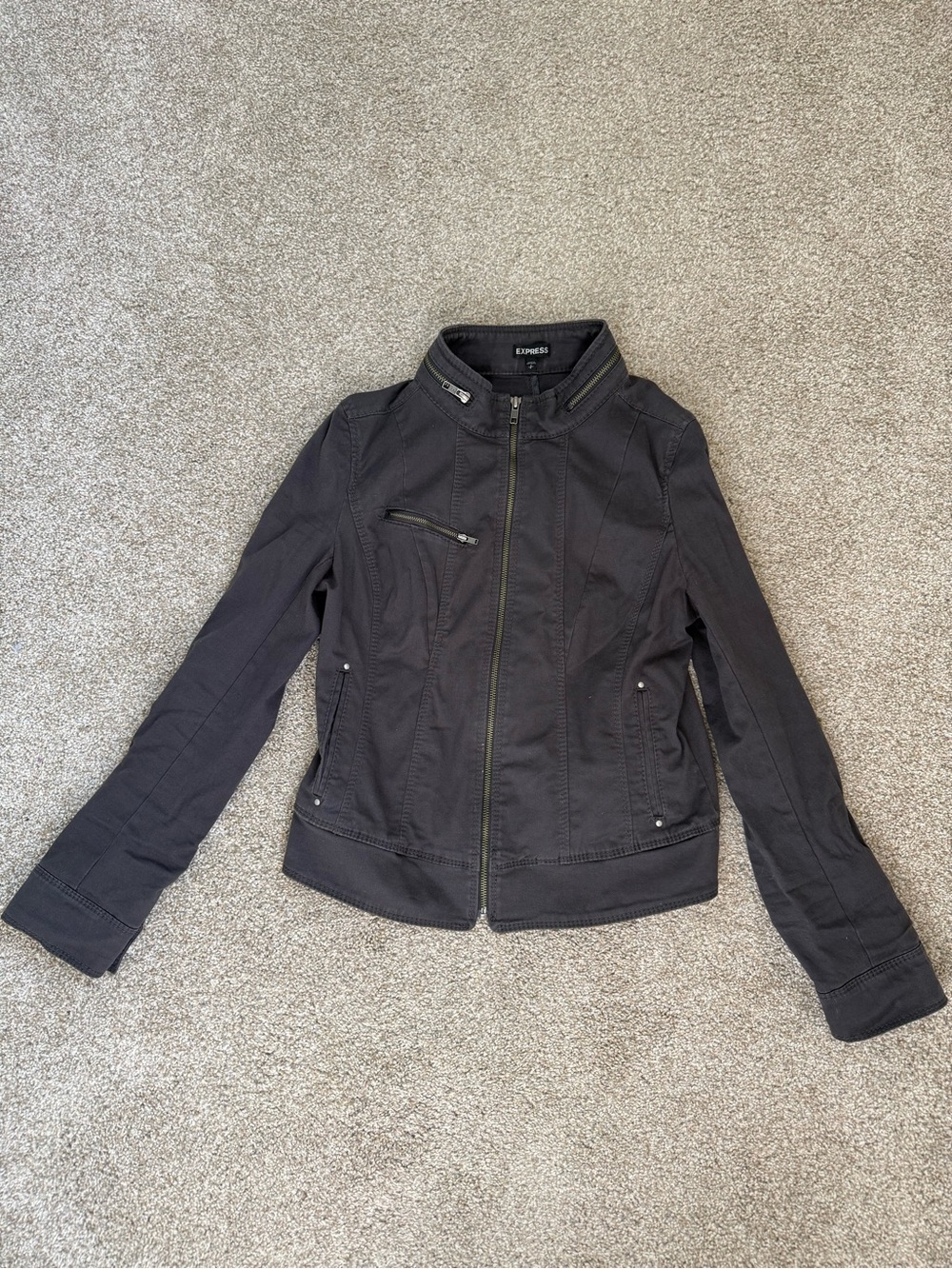 Express Black Slim Moto Jacket with Zip Details